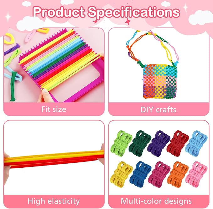 SUGORER 1000PCS Colorful Refill Loom Loops for 7-Inch -8 Color Potholder Weaving Loom Loops Potholder Loop Elastic Craft Loop for DIY Flexible Loom Kit Colorful Weaving Craft for DIY Crafts Supplies
