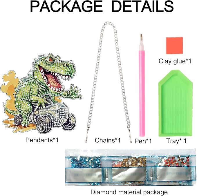 AiYuanzsh Diamond Painting Hanging Pendant Kit - Dinosaur Driving Car 5D Diamond Painting Kits for Adults - Crystal Rhinestones Diamond Art Pendant for Door Wall Window Home Xmas Halloween Decor