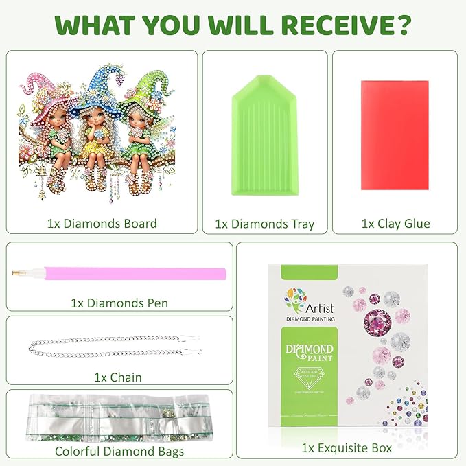 MEIYUDA Fairy Diamond Art Hanging Kits for Adult, Flowers Elf Diamond Painting Hanging Kits Ornaments, DIY Special Shaped Rhinestone Window Pendants Kit for Home Garden Wall Decor Gift