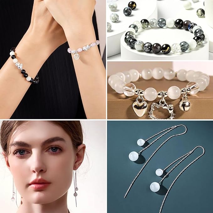 1600PCS+ Black Glass Beads for Jewelry Making, 8mm White Crackle Lampwork Glass Bead Polymer Clay Beads Round Spacer Crystal Beads for Friendship Bracelet Necklace Earring (White+Black+Grey)