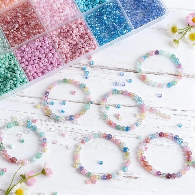 Light Color 3mm Seed Beads, 5200Pcs Glass Seed Beads Kit with Storage Box for DIY Necklace Bracelet Crafts