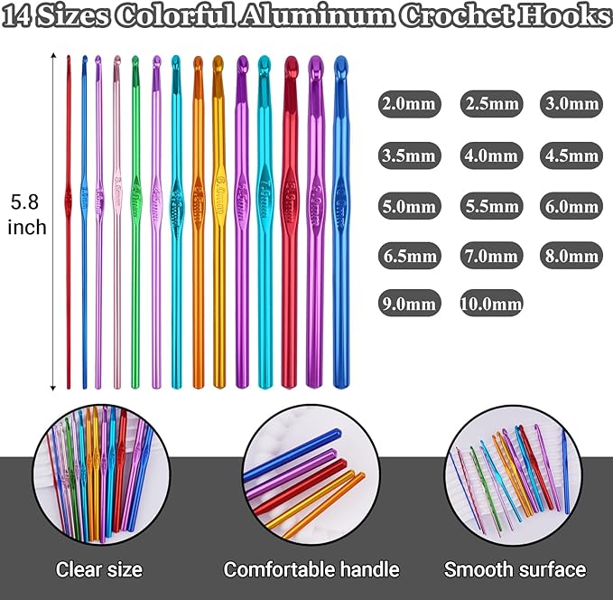 Hobekoee 23 Sizes Crochet Hooks Set with Case,2mm-10mm Ergonomic Crochet Needles for Arthritic Hands,Complete Crochet Kit for Beginners and Experiencer