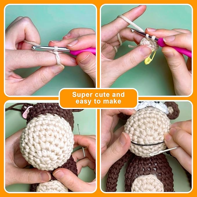 Kovarela Beginners Crochet Kit with Simple Crochet Yarn Yarn - with Step-by-Step Video Tutorials (Monkey)