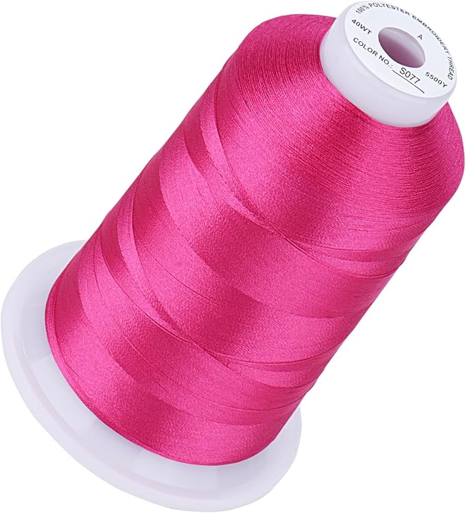Simthread 5500Yds Embroidery Thread, 5000M High-Yardage 40WT 100% Polyester Thread – 170+ Vivid Colors, High-Speed Rated – Compatible with Brother, Singer, Janome & More - Fuchsia S077