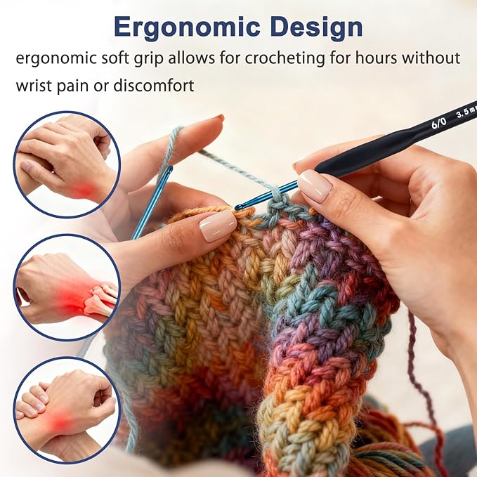 9 Sizes Crochet Hook Set,2mm-6mm Aluminum Crochet Kit for Beginners,Yarn Ergonomic Crochet Needles with Soft Grips for Arthritic Hands,Crochet Set with Small Tools,Ideal Crocheting Supplies,Dark Blue