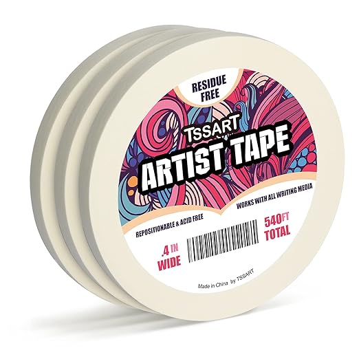 3 Pack White Artist Tape - Masking Artists Tape for Drafting Art Watercolor Painting Canvas Framing - Acid Free 0.4 Inch Wide 180FT Long