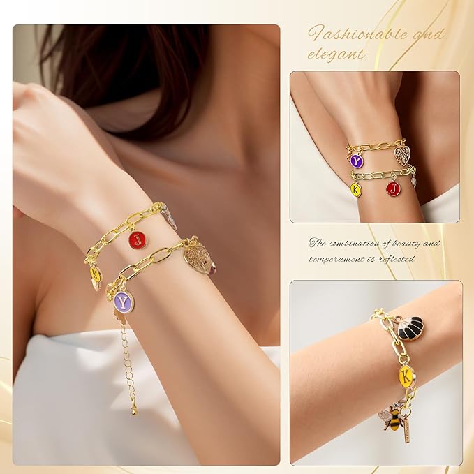 Zplontya Gold Charm Bracelet Making Kit - 545 Pcs Jewelry Making Supplies with 20Pcs Bracelet Chains, Storage Box & Gift Bags, DIY Bracelet Kit for Jewelry Making, Gold Charms for Crafting