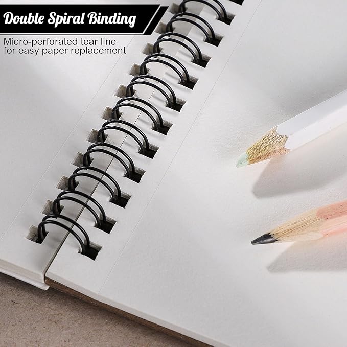 12 pack sketch book, 8.5 x 11inch sketchbook, 68lb/100gsm top spiral bound sketch pad, acid free art supplies drawing painting sketching paper for teens adults artists (30 sheets each)