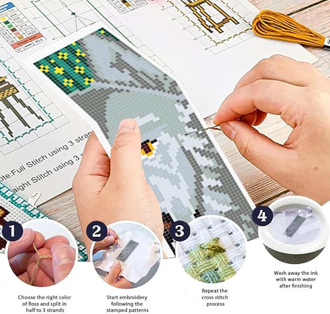 ORIGACH 6 Set Wolf & Forest Cross Stitch Bookmark Kit for Beginner with Backing Felt Floss Instructions DIY Stamped Embroidery Bookmark Kit for Adults, Book Lovers