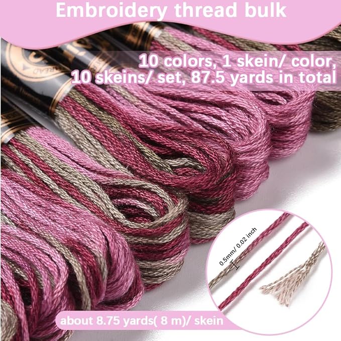6 Strands Cross Stitch Threads Embroidery Floss Thread Bulk Purple Variegated Friendship Bracelet String Polyester Threads for Jewelry Making Sewing Cross Stitch Craft Knitting DIY Supplies