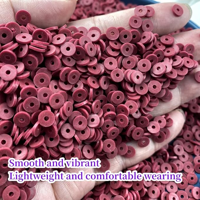2000pcs Heishi Vinyl Beads Flat Round Polymer Clay Spacer Beads for Making Bracelet Necklace Earring Accessories DIY Handmade Craft(Wine Red, 6mm)