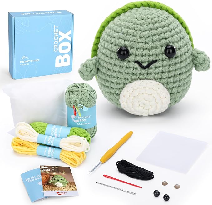 Complete Beginners Crochet Kit - Turtle Crochet Kit, All You Need in, Include Step-by-Step Video Tutorials, Easy Using Soft Yarn, Instruction, Birthday Gift for Adults, Teens