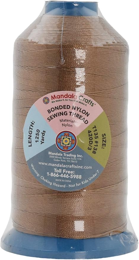 Mandala Crafts Size 138 420D T135 Bonded Nylon Thread - Russet Brown 1250 YDs Tex 135 Heavy Duty Sewing Threads for Leather, Jeans, Weaving, Outdoor Marine Upholstery