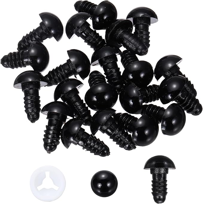PATIKIL 12mm Safety Eyes, 20 Pcs Plastic Craft Eyes with Protective Film with Washers for Stuffed Animals Crochet Toys Dolls DIY Craft Making, Black