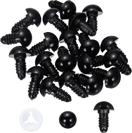PATIKIL 12mm Safety Eyes, 20 Pcs Plastic Craft Eyes with Protective Film with Washers for Stuffed Animals Crochet Toys Dolls DIY Craft Making, Black