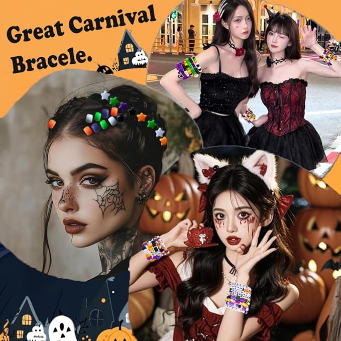 MIIIM 1000 Pcs Halloween Pony Beads Shapes for Friendship Bracelet, Large Hole Kandi Beads for Hair Braids, Jewelry Making (Halloween)