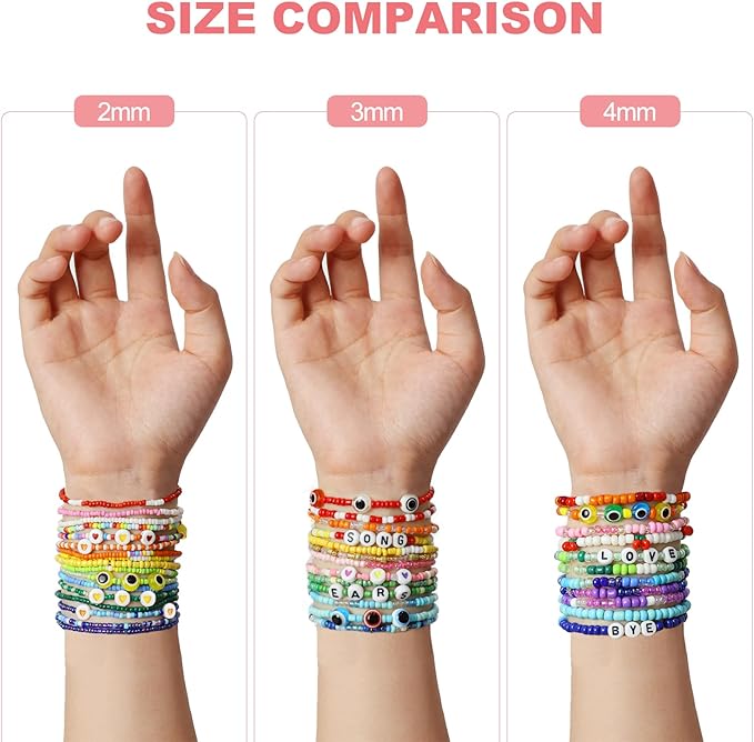 Redtwo 4mm Glass Seed Beads for Jewelry Bracelet Making Kit, Small Beads Friendship Bracelet Kit, Tiny Waist Beads with Letter Beads and Elastic String, DIY Art Craft Girls Gifts