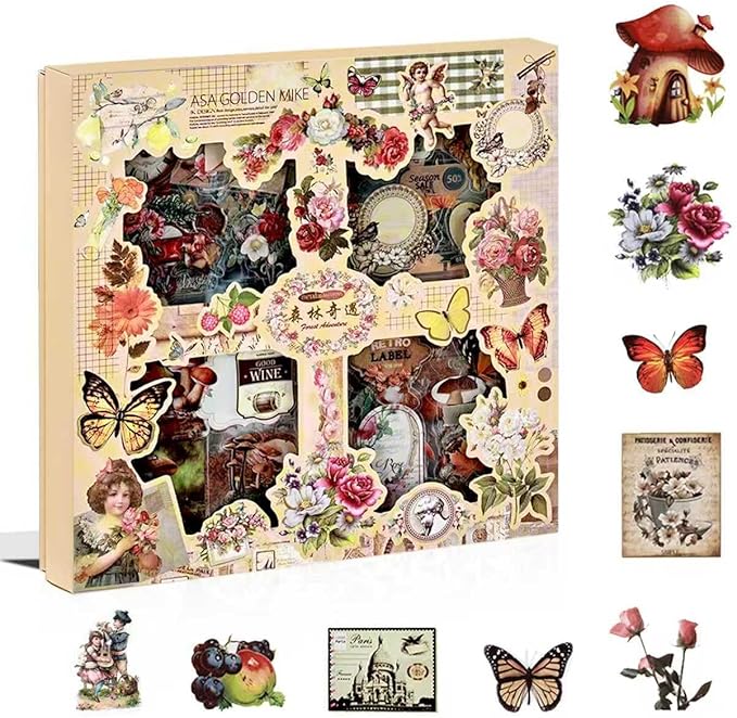 510PCS Scrapbook Kits for Adults, Vintage Aesthetic Journaling Stickers Ephemera for Junk Journal Supplies, 100 Sheets Diecut PET Scarpbook Stickers for Scrap Booking Supples, Bujo, DIY Crats Ars