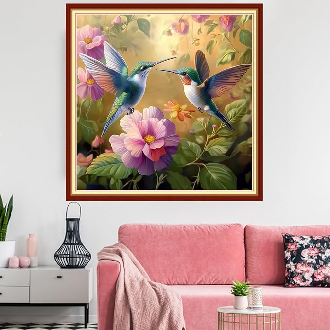 Redxing Stamped Cross Stitch Kits Embroidery kit for Beginners Adults Full Range of Embroidery Patterns Starter Kits DIY Printed Cross Stitch Kits Needlepoint Kits 11CT-Hummingbird flowers 18x18 inchs