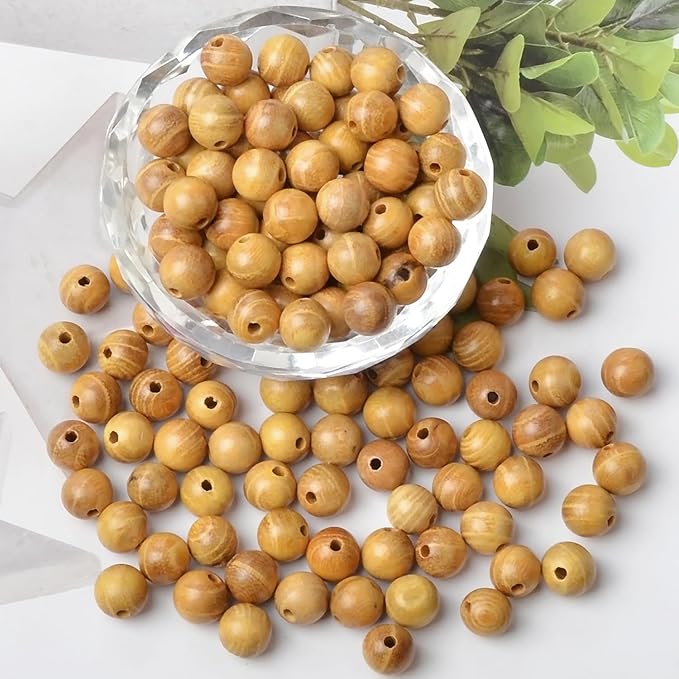 6mm Massive Beads Natural Wooden Round Loose Beads Jewelry Making with Thread 200 PCS(Golden Wood, 6mm)