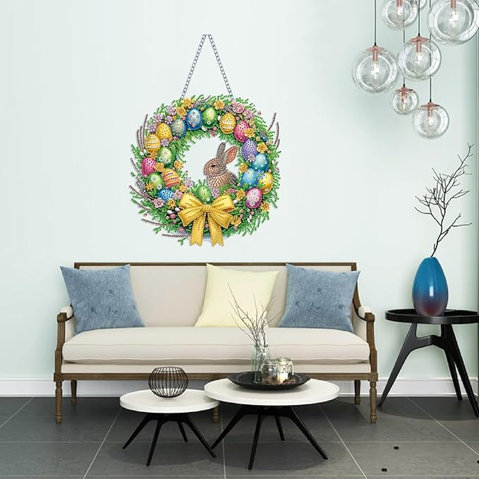 Rabbit Easter Egg Diamond Art Hanging Kit for Adult,Special Shaped Rhinestone,Double Sided DIY Acrylic 5D Diamond Art Painting Window Pendants Home Garden Wall Hanging Kits Ornament 9.44inch
