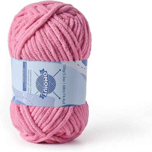 Chunky Chenille Yarn for Crocheting, Baby Yarn for Crocheting Soft Blankets, Bulky Yarns for Crochet Amigurumi, 100g (74.3yds) Fluffy Velvet Yarns for Hand Knitting (Deep Pink)