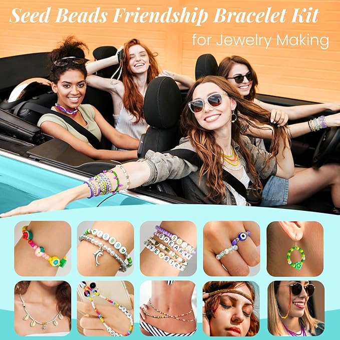 5mm Glass Beads Bracelet Making kit, 96 Colors 12800pcs Glass Seed Beads Friendship Beads for Bracelets Crystal Waist Bead with String Cords Letter Bead Charms for DIY Jewelry Making Crafts