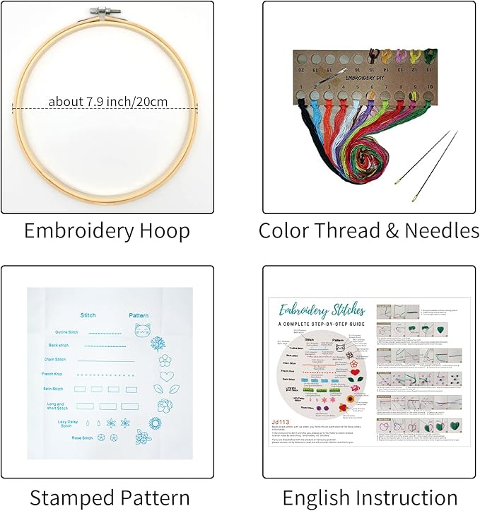 Louise Maelys Beginners Embroidery Kit, 8 Basic Stitches Practice Tool for Adults,Cross Stitch Starter Kits with Cloth Hoop Needles Instruction and Threads