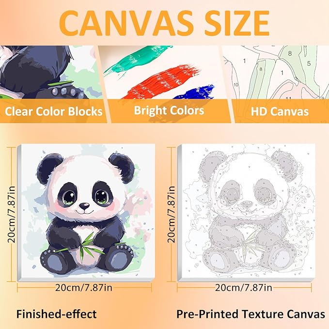 Paint by Numbers Kit for Kids with Frame, Panda Paint by Numbers for Kids Ages 4-8-12, DIY Panda Acrylic Oil Painting for Home Wall Art Decor Gift 7.8x7.8 inch (with Frame Easel)