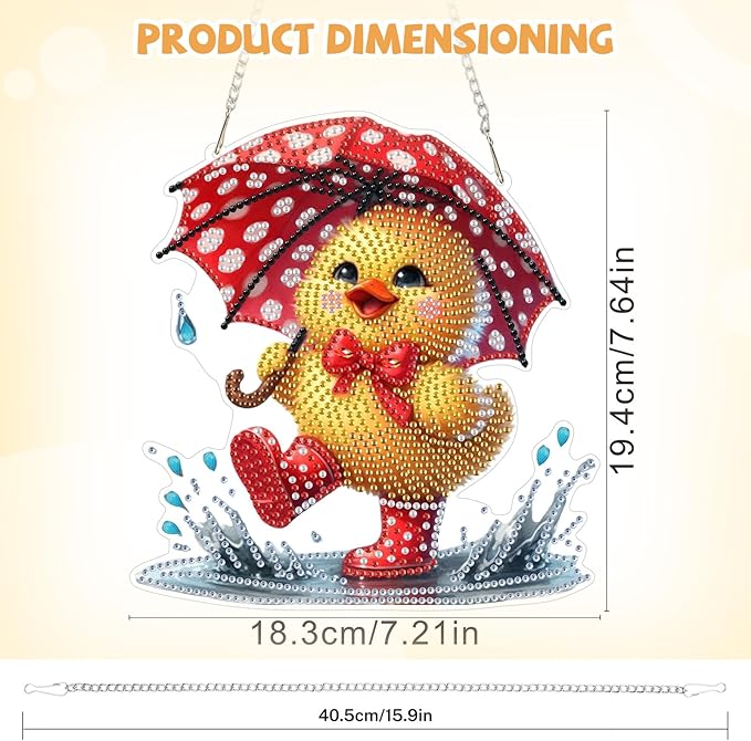 Bowetile Duck Diamond Art Hanging Kits for Adults, Diamond Art Suncatchers Easter, 5D Special Shape Diamond Painting Pendant Window Ornament Gifts for Home Wall Door Garden Decor