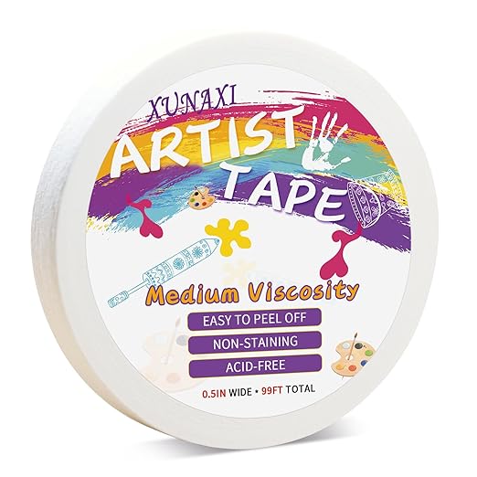 1 Packs Artist Tape Medium Tack White Art Tape for Watercolor Paper Drafting Art Painting Canvas Framing Acid Free Masking Tape- 0.5IN Wide 99FT Long Total