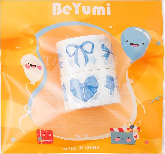 beyumi blue bows sticker roll - 1000pcs coquette blue bow stickers in 2 rolls waterproof vinyl girly aesthetic bowknot decal for gift laptop bottle scrapbooking luggage computer envelope decor for kid