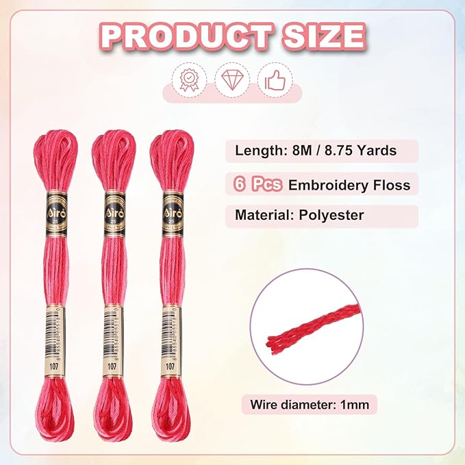 PATIKIL 6 Skeins Embroidery Floss, Polyester Embroidery Threads Bracelets String for Cross-Stitch Hand Embroidery, Red