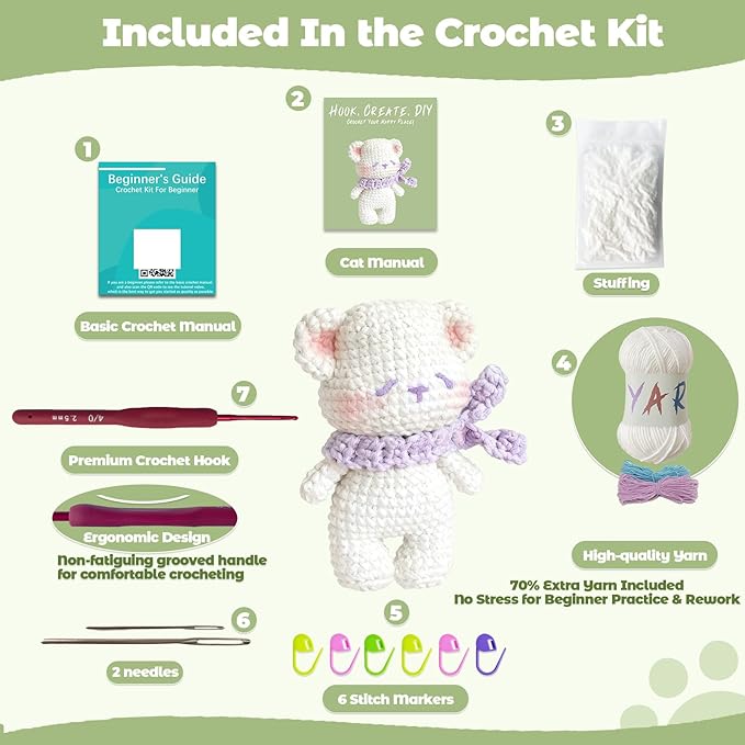 JueRum All in One Crochet Kit for Beginners,Bear Crochet Starter Kit with Step-by-Step Video Tutorials,Learn to Crochet Bear Animals Amigurumi Knitting Kit for Adult