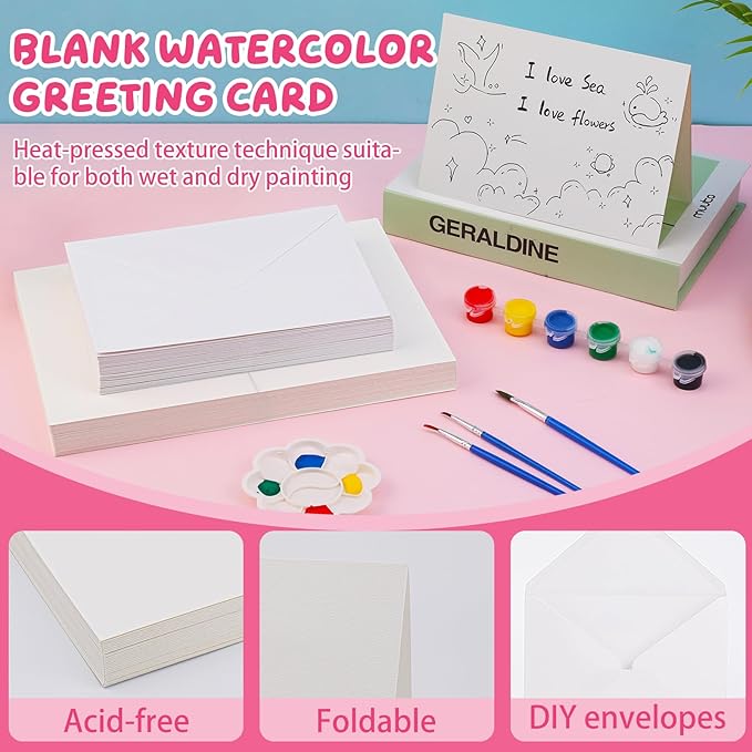 LUNARM 50 Sets Blank Watercolor Cards with Envelopes, Heavyweight 5x7 Inch 140lb/300GSM Greeting Card Paper for Wedding Invitation, Notecards, Painting cards and Thank-You Cards DIY Craft