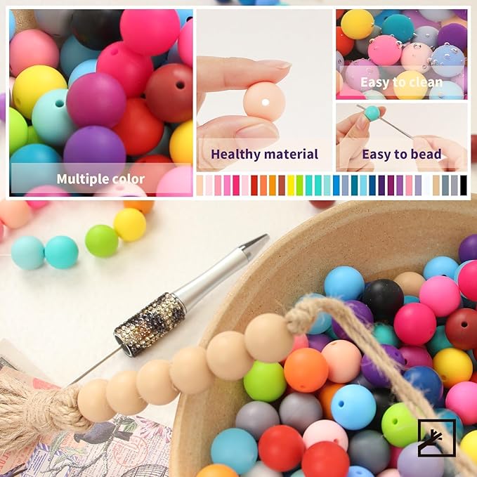 ZIFTY 240Pcs Silicone Beads for Keychain Making Kit 15mm Silicone Beads Bulk 30 Colors Loose Round Rubber Silicone Focal Beads for Pens, Necklace Bracelet Making Kit, Jewelry, Art, Crafts, DIY