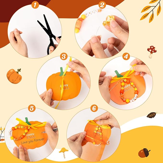 BeYumi Fall Bracelet Kit - 24 Pack Fall Letter Beads Friendship Bracelets with Pumpkin Gift Cards and Bags Autumn Thankful Kit Party School Classroom Party Fun Activities