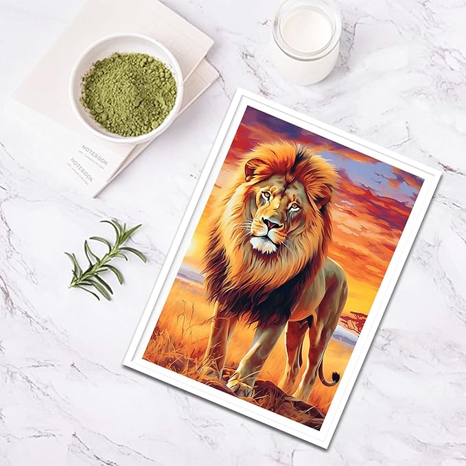 SENQAO Lion Diamond Painting Kits, Beast 5D Diamond Art Kits, Gem Art Painting with Diamonds Dots, Arts and Crafts for Beginners Adult Kids Wall Decor 12x16inch
