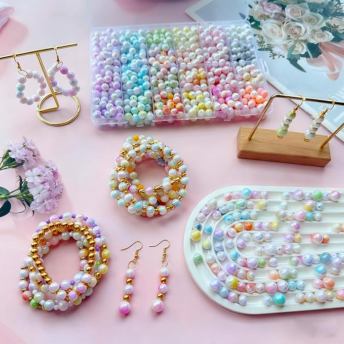 720Pcs 8mm Acrylic Round Beads for Jewelry Making, 24 Colors Pastel Two Tone Round Bead for Bracelets Making Kit Candy Plastic Bubble Gum Beads Loose Beads Bulk for DIY Necklace Crafts Phone Charm