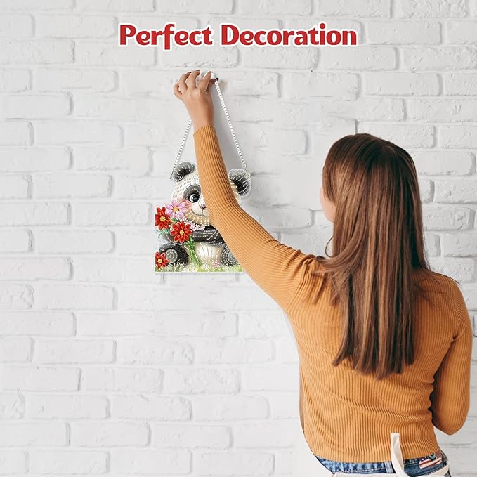 GHHKUD Hanging Diamond Art Panda Pendants Kits, DIY Hanging Decoration Double Sided Animals Diamond Pinting Ornaments for Adults Kids Gifts for Home Decor