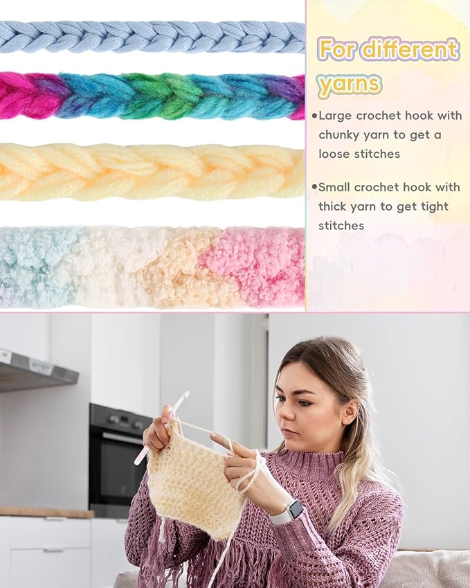 Aeelike Crochet Hooks 8mm, 10mm, 12mm,15mm, 20mm, Ergonomic Crochet Hooks Set with Large Rubber Handle for Chunky Yarn Weaving Blanket DIY Crafts,Ideal Gift