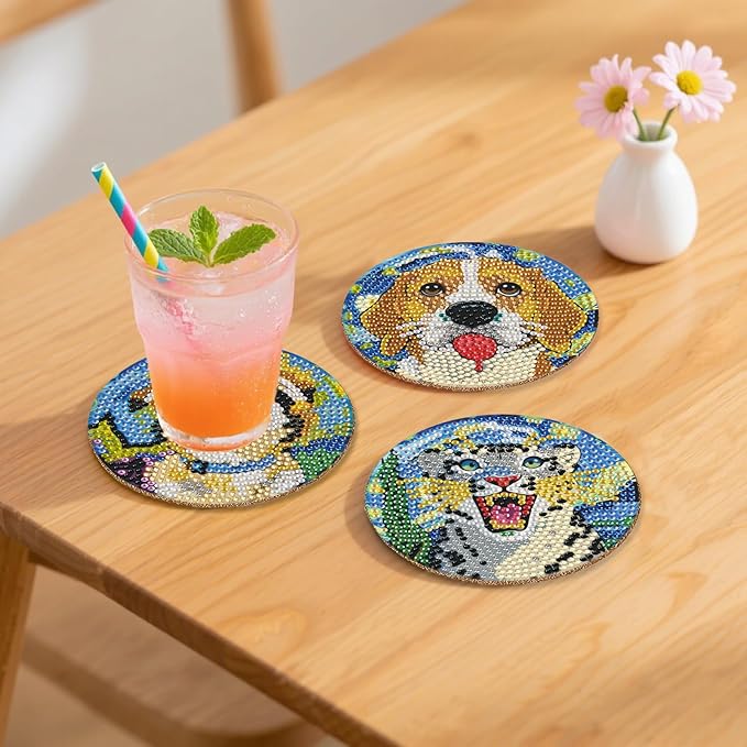 DOTZSO 8 Pcs Animal Diamond Art Coaster Kits with Holder,Diamond Painting Coasters for Adults Beginners,Party Home Decor Abstract,Fun Gifts for Women