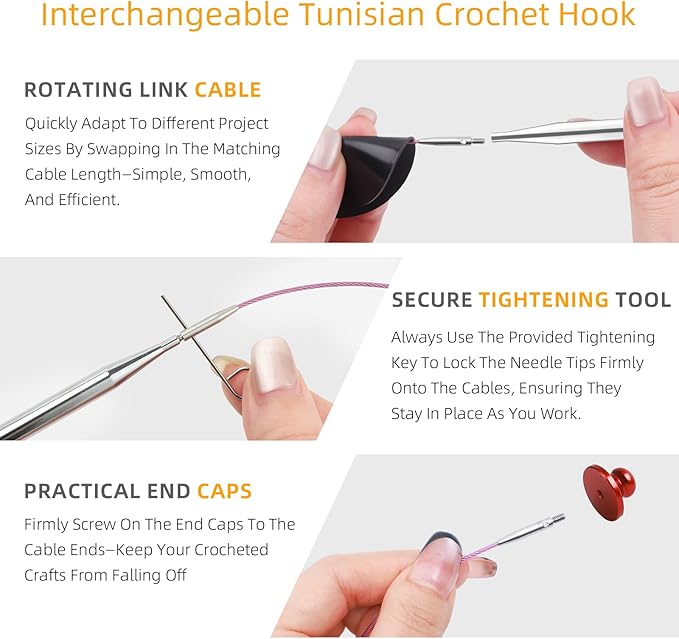 AIYUNDI Tunisian Crochet Hooks Set with Cable, 6-Inch Aluminum Interchangeable Crochet Hooks 3mm-10mm, Long Crochet Hooks, Lightweight, Anti-Twist Swivel Cables, Ergonomic, Umber 26 PCS