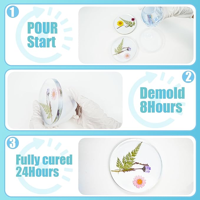 Epoxy Resin Kit, Crystal Clear Resin Epoxy, Bubble Free, No Yellowing, UV Resistant, Food Safe with Foil Flakes, Sequin, Easy Mix 1:1 for DIY Crafts Resin Jewelry Making (32 OZ Kits)