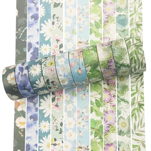 YUBBAEX 10 Rolls Spring Flowers Washi Tape Set Masking Decorative Tapes (Cold Tone)