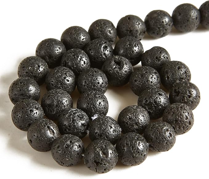 100pcs 10mm black lava beads natural gemstone beads round loose beads for jewelry making