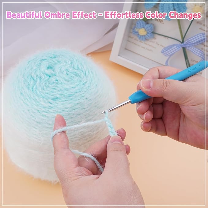 Weabetfu Gradient Cake Yarn for Crocheting & Knitting-Ombre Yarn Cake of 200g/7.05oz.-80% Acrylic,20% Nylon|Light Weight&Soft Crochet Yarns for Scarves,Blankets & Garments-11
