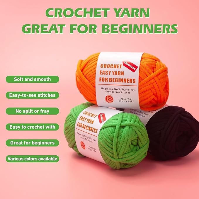 Crochet Yarn for Beginners, Beginner Yarn for Crocheting & Knitting, 3 Pack×1.8 oz Amigurumi Yarns with Easy-to-See Stitches-Thick & Soft, Worsted Medium # 4, Cotton-Nylon Blend