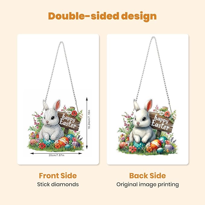 MXJSUA Diamond Art Hanging Kits for Adults Beginners, DIY Acrylic 5D Special Shaped Crystal Diamond Gem Art Painting Hanging Ornament for Home Wall Decor and Gift (White Easter Bunny)