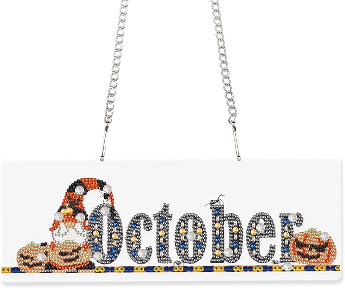 LazyFold Diamond Painting Kits Hanging Pendants, DIY Crystal Rhinestone Wreath Kits, Colored Imitation Art Point Diamond Art Window Pendants Home Garden Wall Door Birthday Festival Gifts (October)